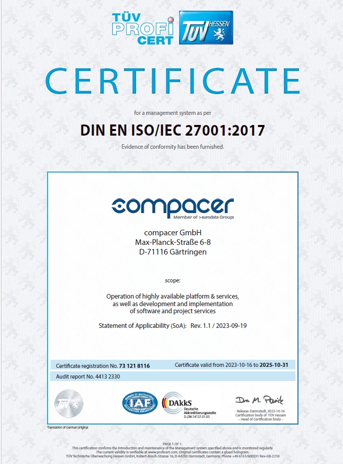 compacer erhält ISO 27001 Zertifikat compacer erhält ISO 27001 Zertifikat
