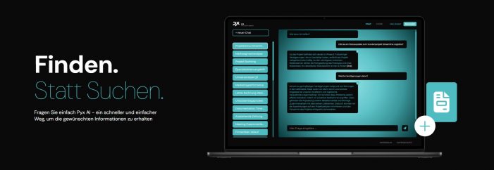 Pyx AI findet Infos in Unternehmensdaten in Sekunden per KI. Pyx AI findet Infos in Unternehmensdaten in Sekunden per KI.