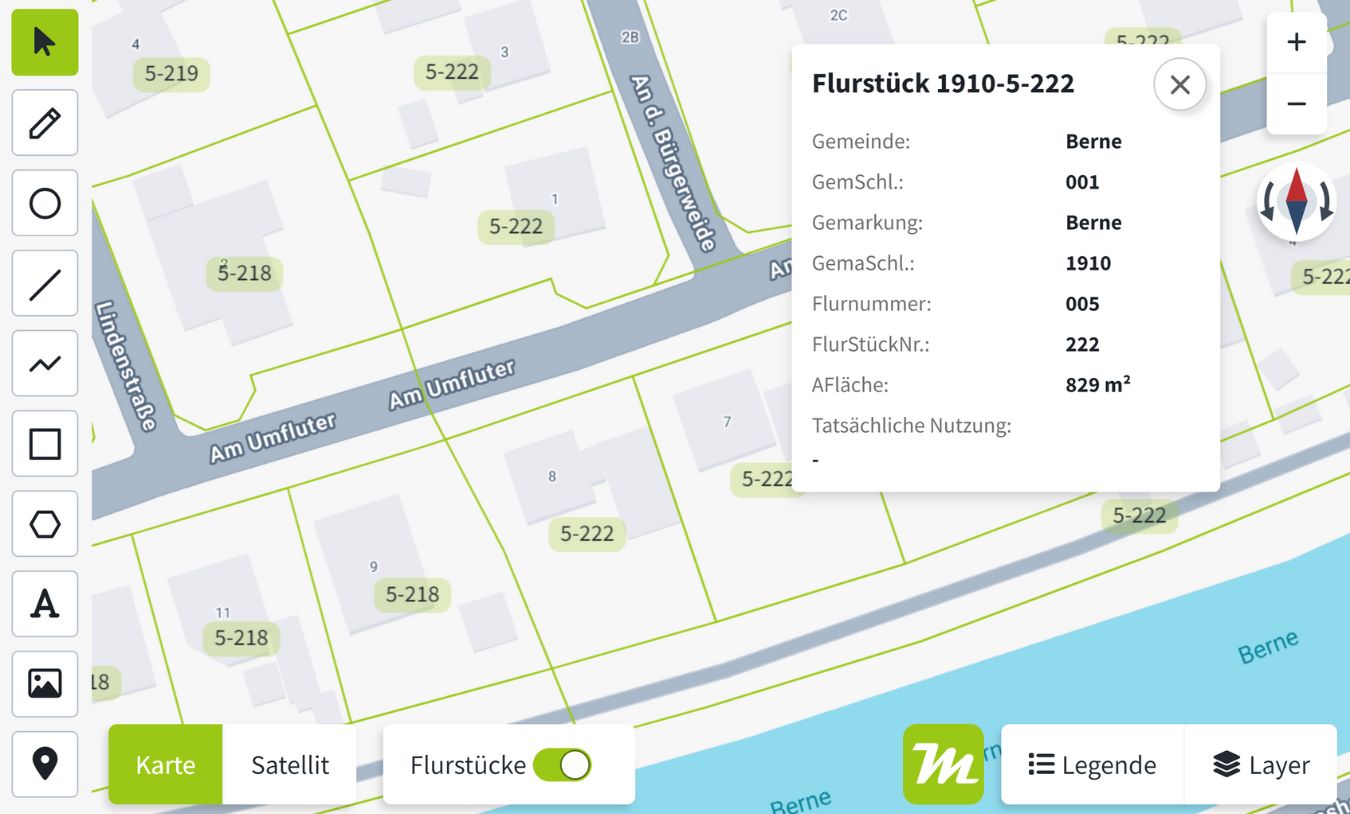 Miamapo integriert GIS-Systeme der Bundesländer zur automatischen Flurstückanzeige