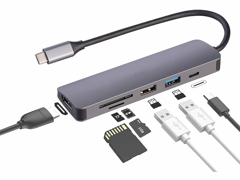 Callstel 6in1-Dockingstation, 4K HDMI, USB-C, PD