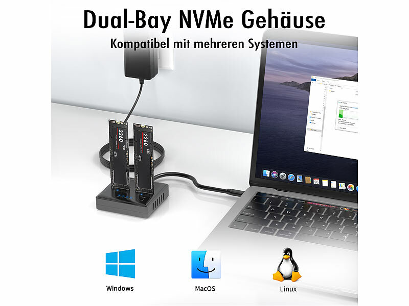 Xystec Dual-Bay-Dockingstation für M.2-SSD-Speicher zum Klonen ohne PC Xystec Dual-Bay-Dockingstation für M.2-SSD-Speicher zum Klonen ohne PC