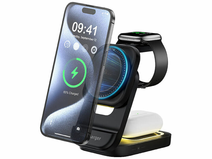 Callstel Faltbare 3in1-MagSafe-Ladestation für iPhone, Apple Watch & AirPods