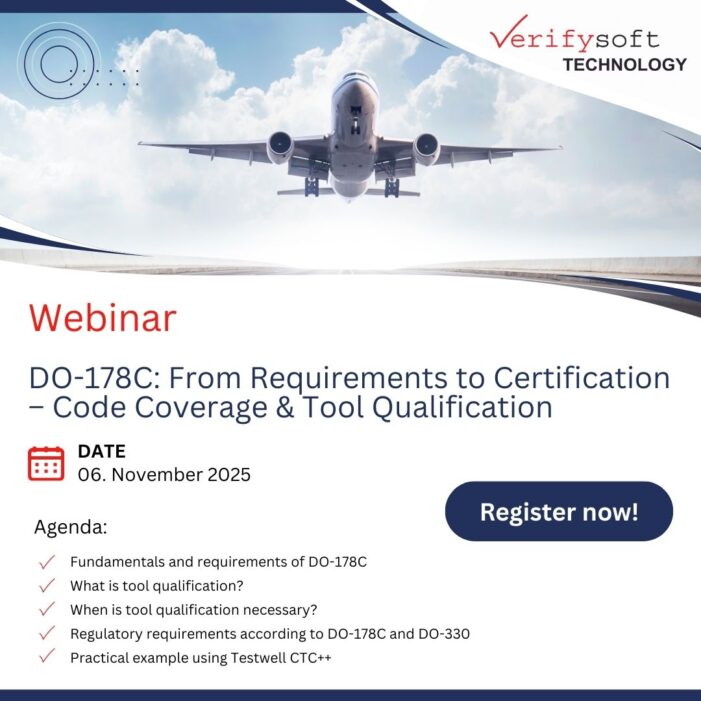 Kostenfreies Webinar: DO-178C – Von der Anforderung zur Zulassung – Code Coverage & Toolqualifikation mit Dipl.-Ing. Martin Heininger