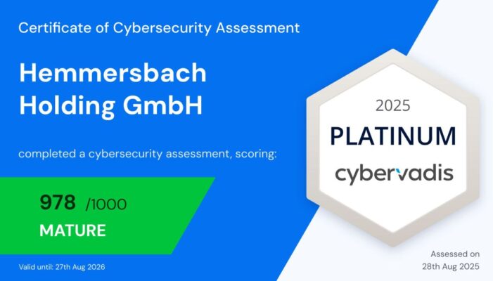 Hemmersbach ausgezeichnet mit CyberVadis-Platin-Medaille für herausragende Cybersicherheit