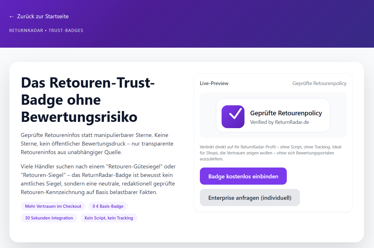 ReturnRadar stellt neutrales Retouren-Trust-Badge für mehr Transparenz im Onlinehandel vor