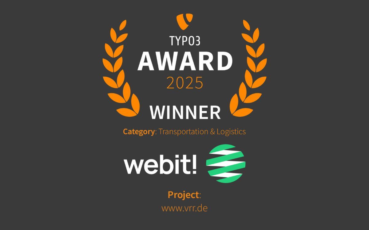 webit! gewinnt TYPO3 Award 2025 für Digitalprojekt mit dem Verkehrsverbund Rhein-Ruhr (VRR) webit! gewinnt TYPO3 Award 2025 für Digitalprojekt mit dem Verkehrsverbund Rhein-Ruhr (VRR)
