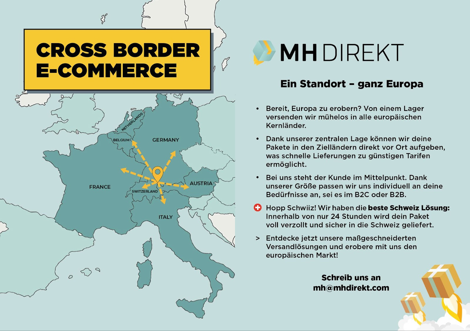 MH Direkt revolutioniert den europäischen E-Commerce: Mit einem Lager ganz Europa erobern. MH Direkt revolutioniert den europäischen E-Commerce: Mit einem Lager ganz Europa erobern.