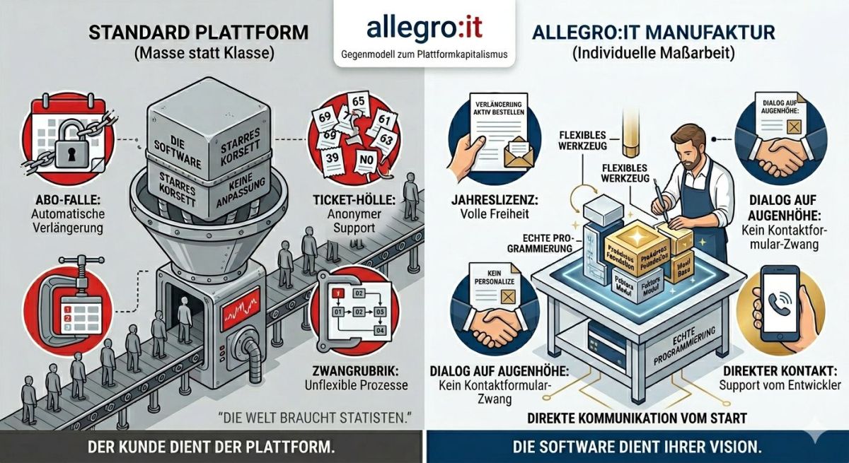 Gegenmodell zum Plattformkapitalismus: Software-Manufaktur allegro:it setzt auf Freiheit statt Abo-Zwang