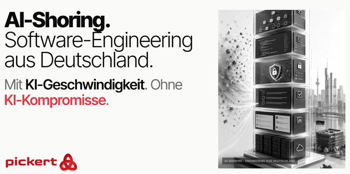 Pickert GmbH launcht AI-Shoring: Software-Engineering mit KI-Tempo, ohne KI-Kompromisse Pickert GmbH launcht AI-Shoring: Software-Engineering mit KI-Tempo, ohne KI-Kompromisse