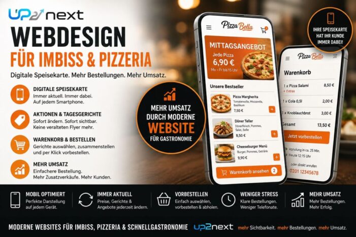 Digitale Speisekarten statt veralteter Flyer: up2next.de entwickelt moderne Websites für Imbiss und Pizzeria