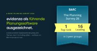 BARC Planning Survey 26: evidanza als führende Planungssoftware für Unternehmensplanung ausgezeichnet