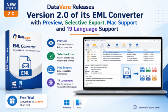 DataVare veröffentlicht Version 2.0 seines EML Converters mit Vorschau, selektivem Export, Mac-Unterstützung und 19 Sprachen