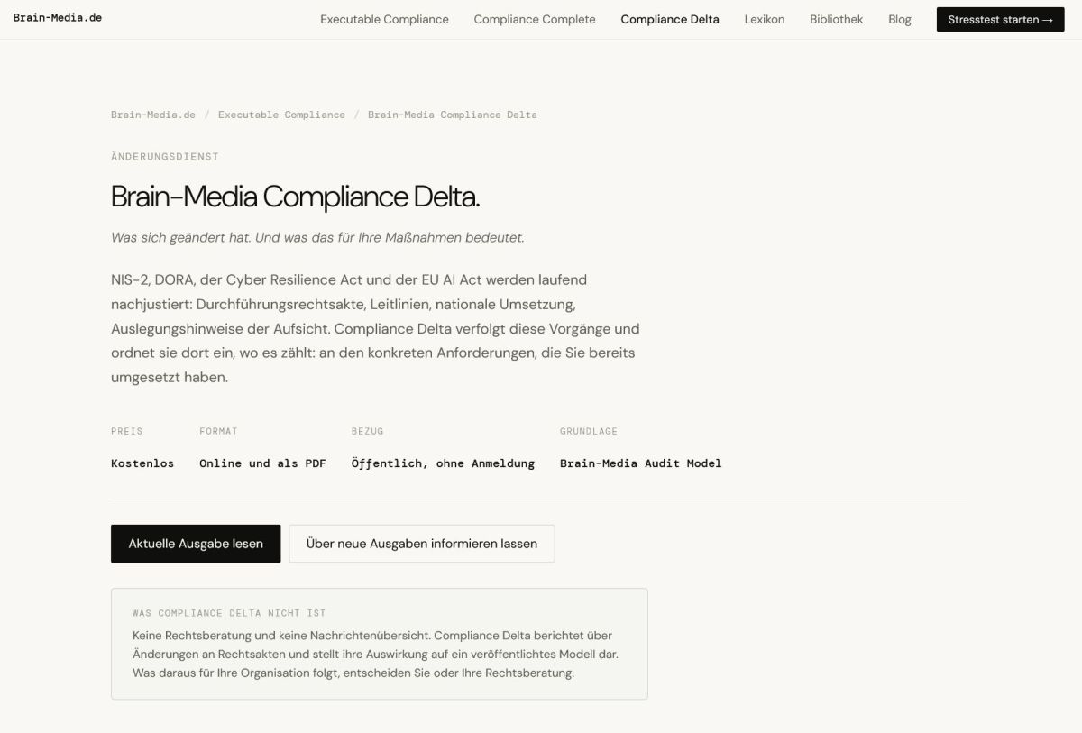 Compliance Delta, Ausgabe 1: CRA-Meldepflichten greifen, 12.000 NIS-2-Registrierungen fehlen