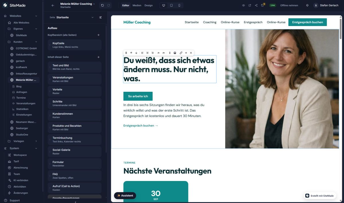SiteMade startet neuen Website-Builder: Unternehmenswebsites erstellen, pflegen und mit KI weiterentwickeln