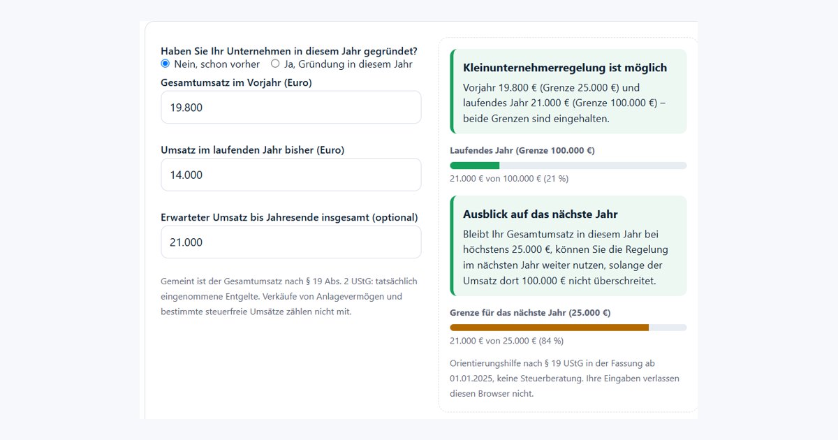 Neue Umsatzgrenzen seit 2025: QROVA stellt kostenlosen Kleinunternehmer-Rechner bereit