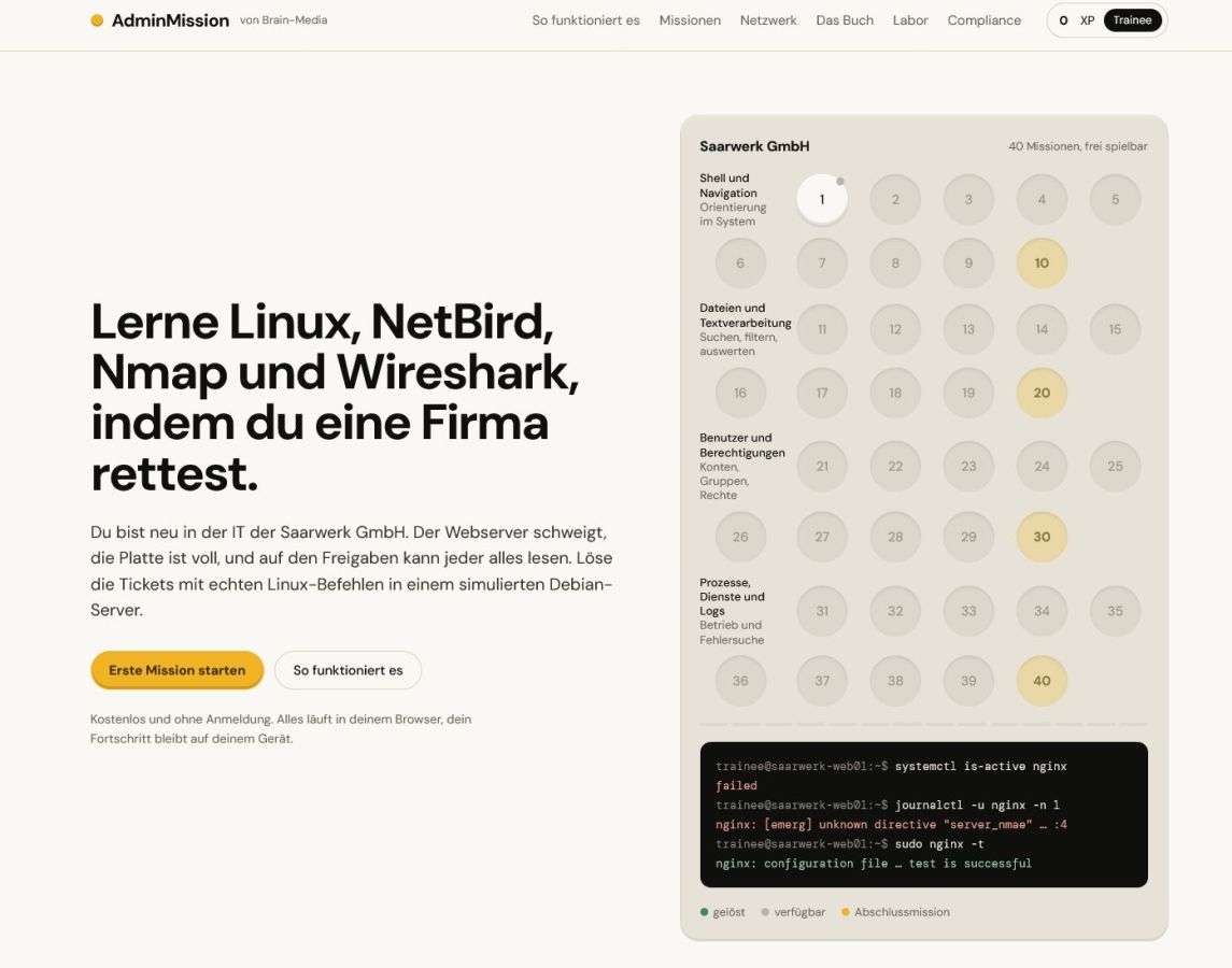 Praxislabor von Brain-Media.de: 140 kostenlose Missionen zu Linux, Netzwerksicherheit, NIS-2 und CRA