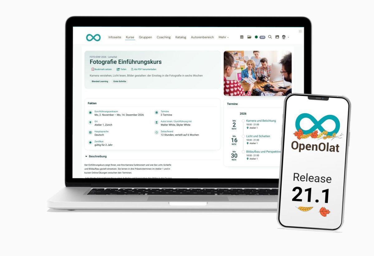 OpenOlat Release 21.1 vereinfacht Kursbuchungen und stärkt die Kontrolle über KI