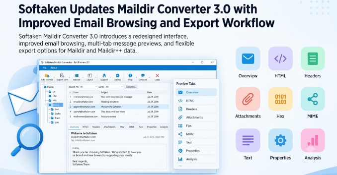 Softaken aktualisiert Maildir Converter 3.0 mit verbessertem E-Mail-Browsing und optimiertem Export-Workflow Softaken aktualisiert Maildir Converter 3.0 mit verbessertem E-Mail-Browsing und optimiertem Export-Workflow