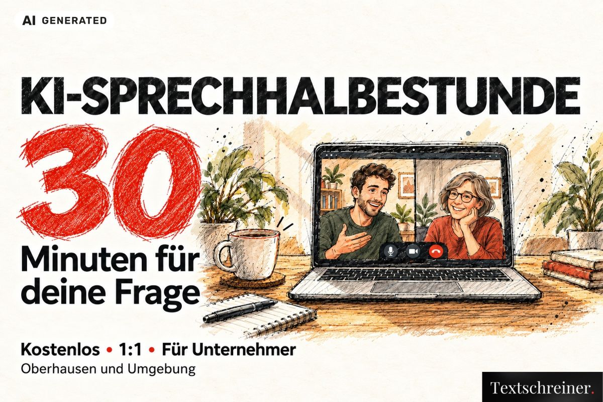 KI-Sprechhalbestunde: Kostenloser KI-Einstieg für Unternehmer in Oberhausen KI-Sprechhalbestunde: Kostenloser KI-Einstieg für Unternehmer in Oberhausen