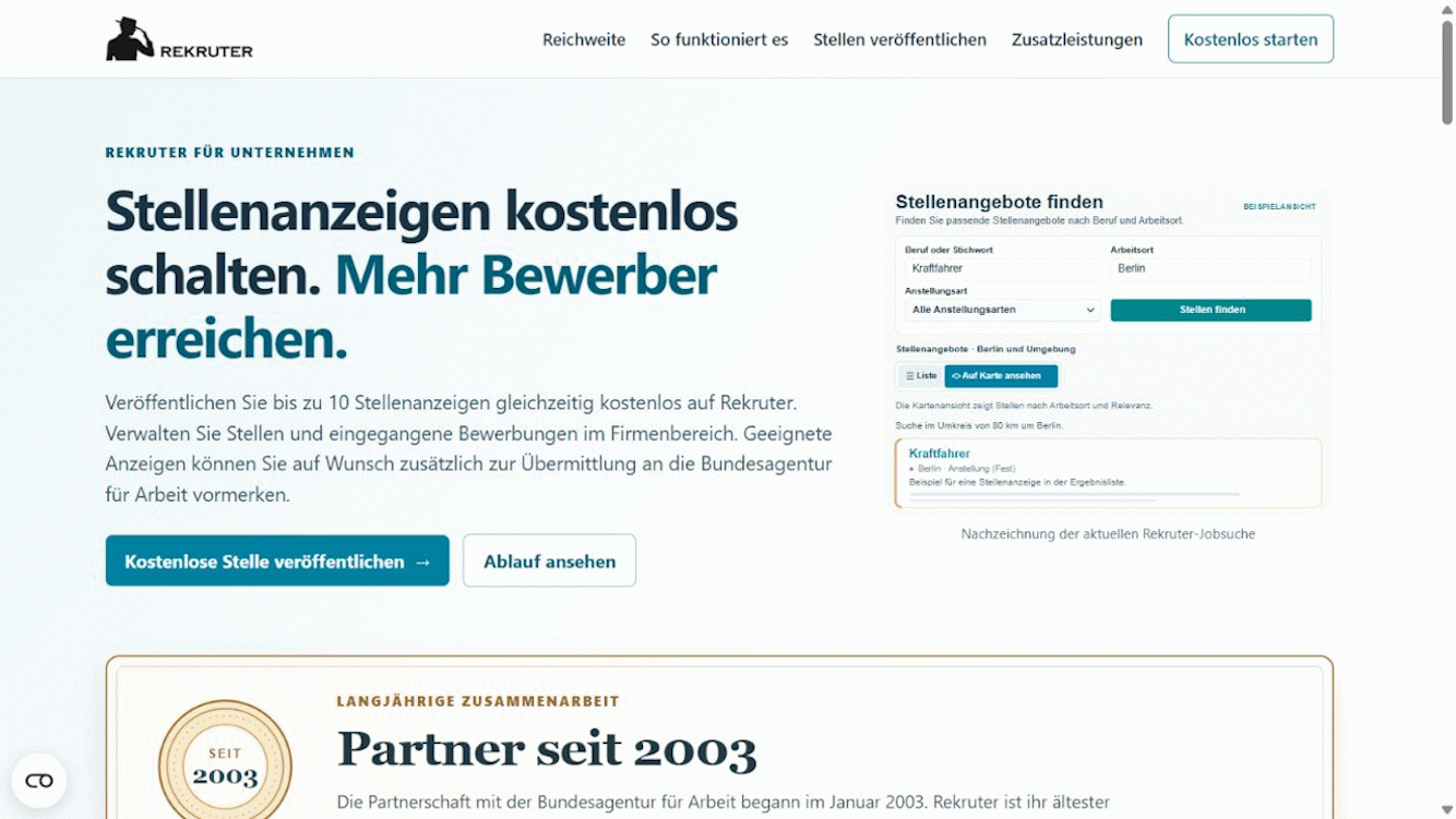 Rekruter: Mit BA-Übermittlung bis zu 20 Stellenanzeigen kostenlos schalten Rekruter: Mit BA-Übermittlung bis zu 20 Stellenanzeigen kostenlos schalten
